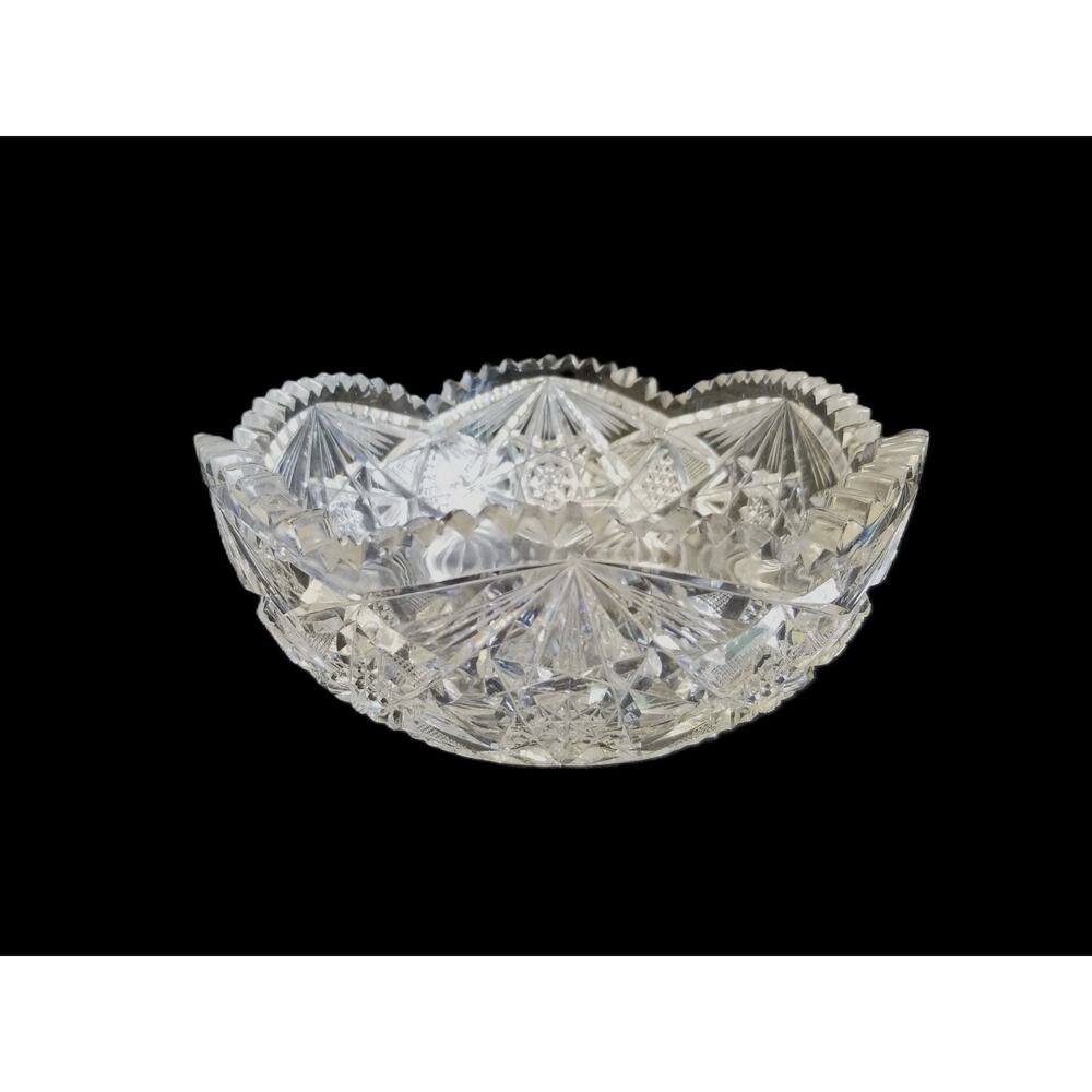 Vintage Cut Crystal Sawtooth Edge Bowl 8”